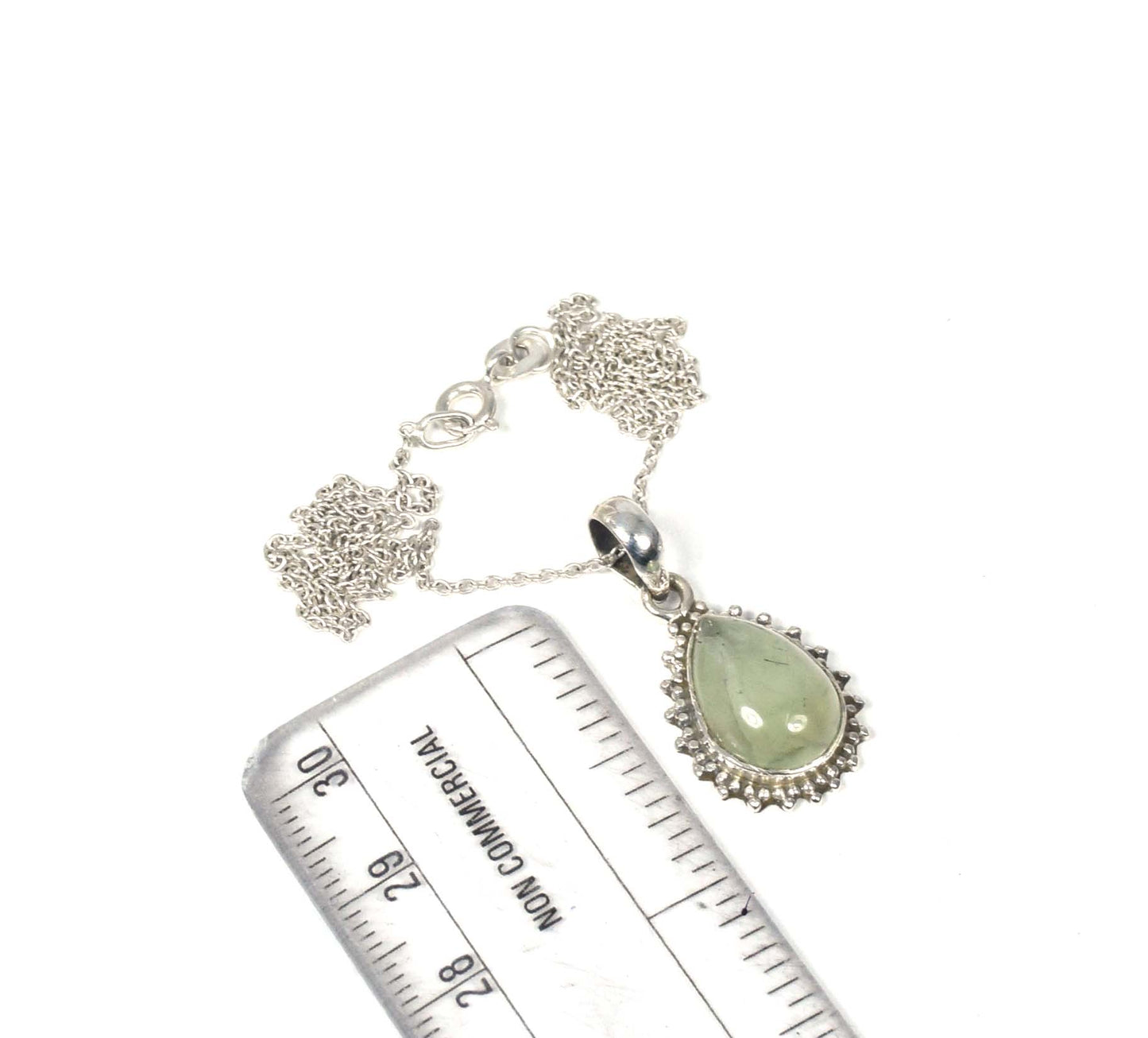925 Solid Sterling Silver Green Prehnite Chain Pendant-19 Inch