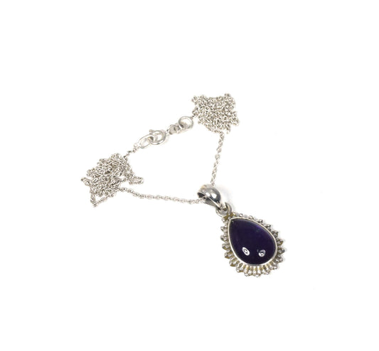 925 Solid Sterling Silver Purple Amethyst Chain Pendant-19 Inch