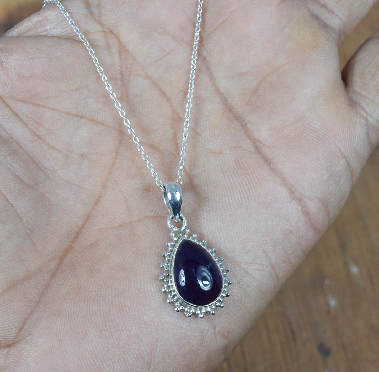 925 Solid Sterling Silver Purple Amethyst Chain Pendant-19 Inch
