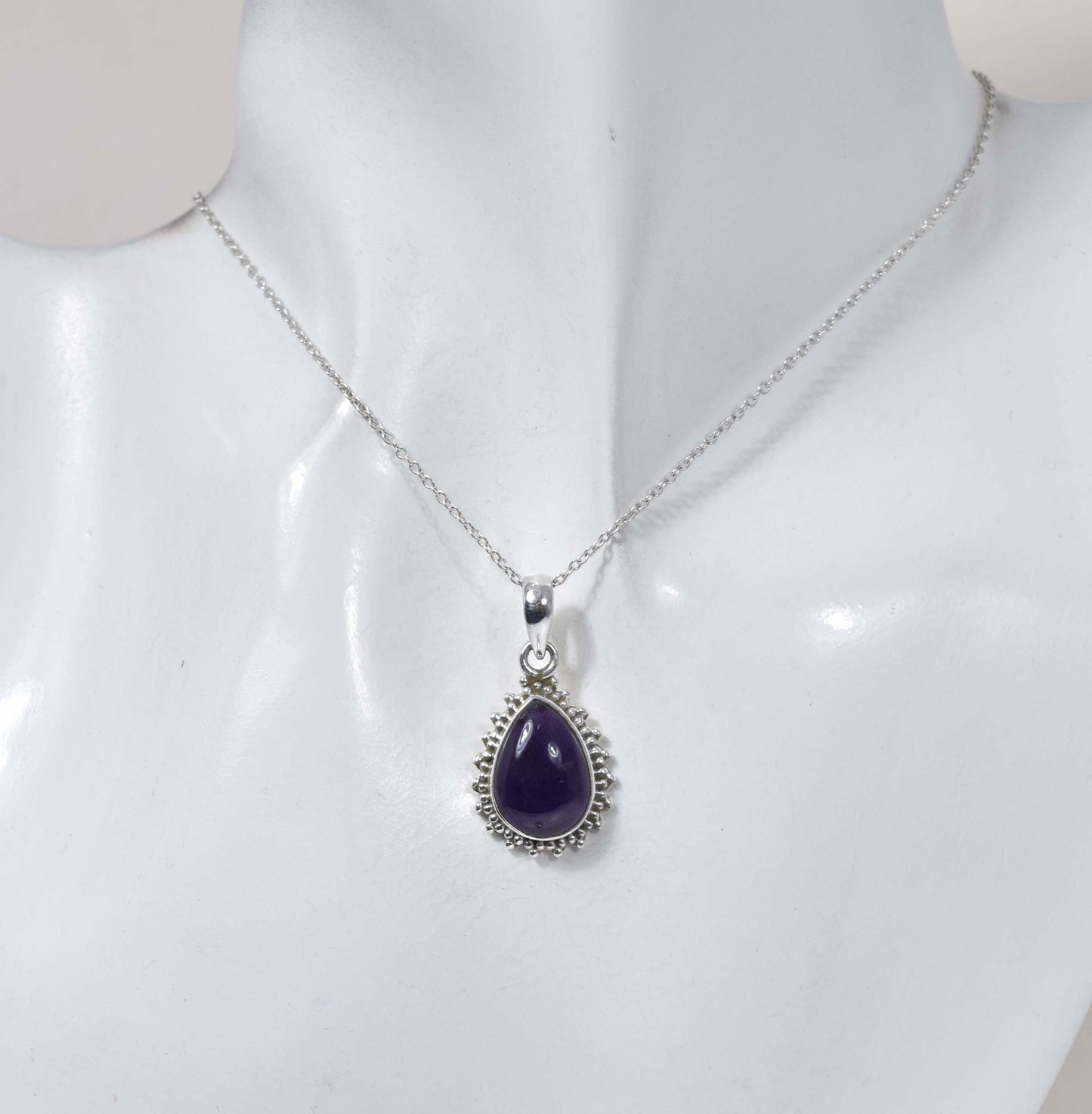 925 Solid Sterling Silver Purple Amethyst Chain Pendant-19 Inch
