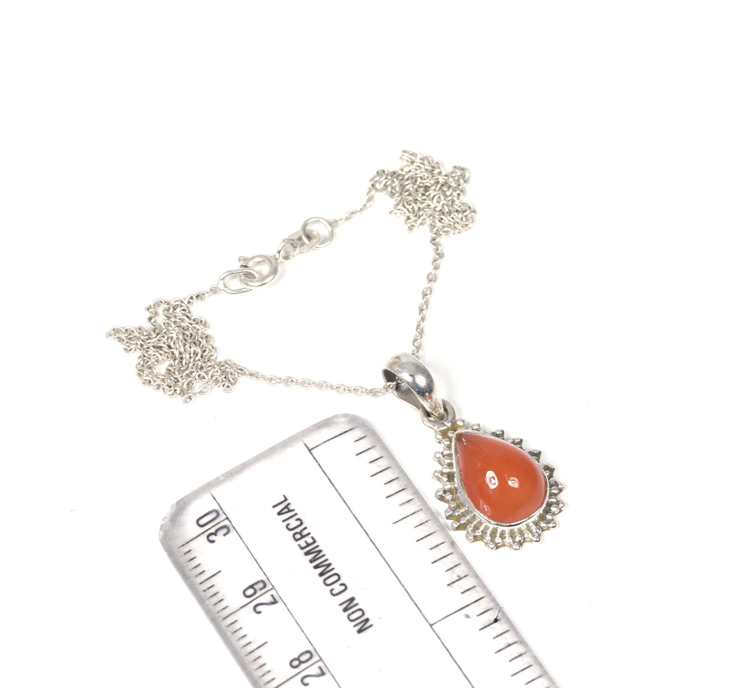 925 Solid Sterling Silver Red Carnelian Chain Pendant-19 Inch