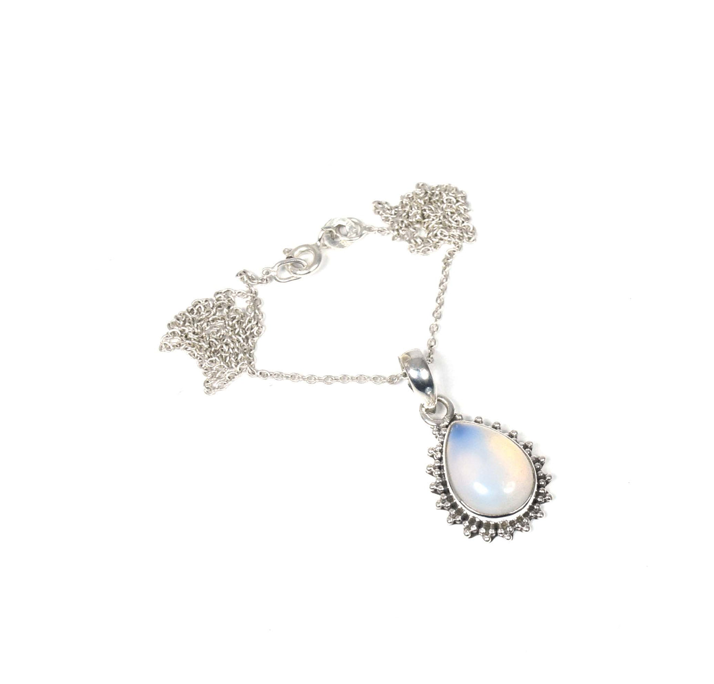 925 Solid Sterling Silver Milky Opalite Chain Pendant-19 Inch