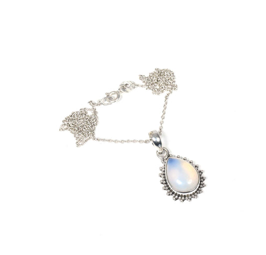925 Solid Sterling Silver Milky Opalite Chain Pendant-19 Inch