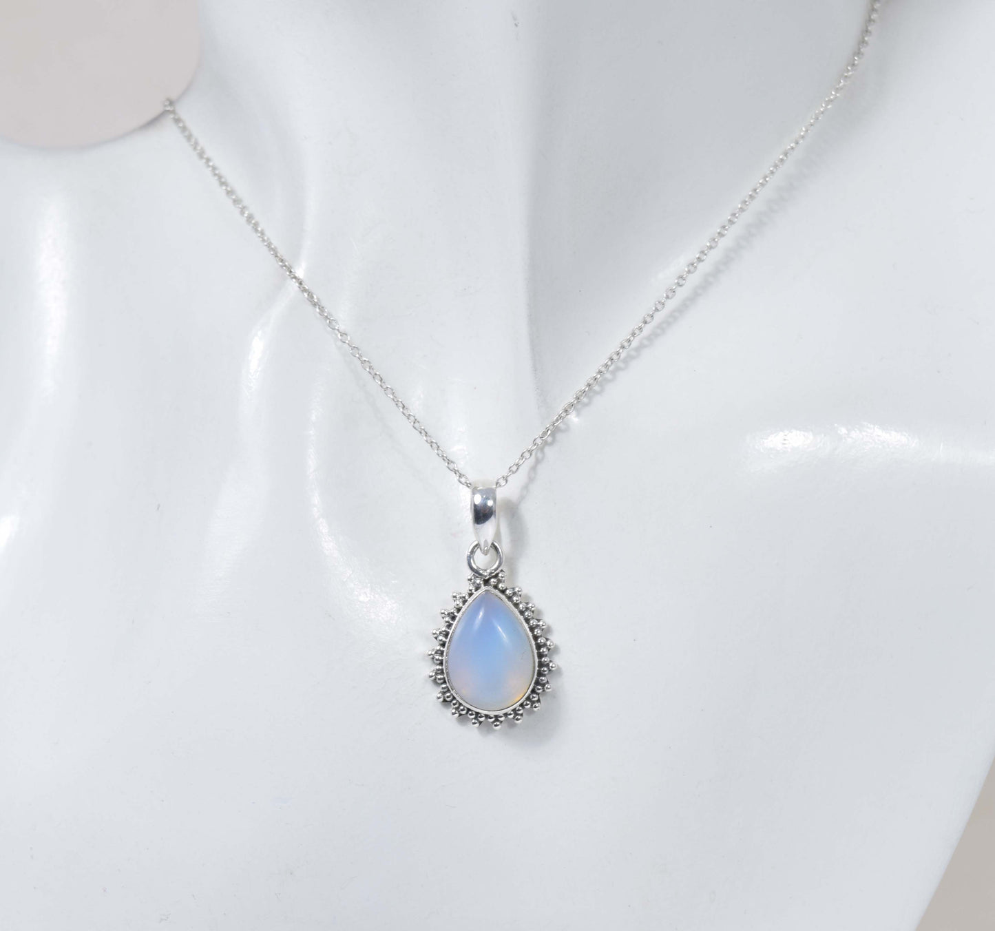925 Solid Sterling Silver Milky Opalite Chain Pendant-19 Inch