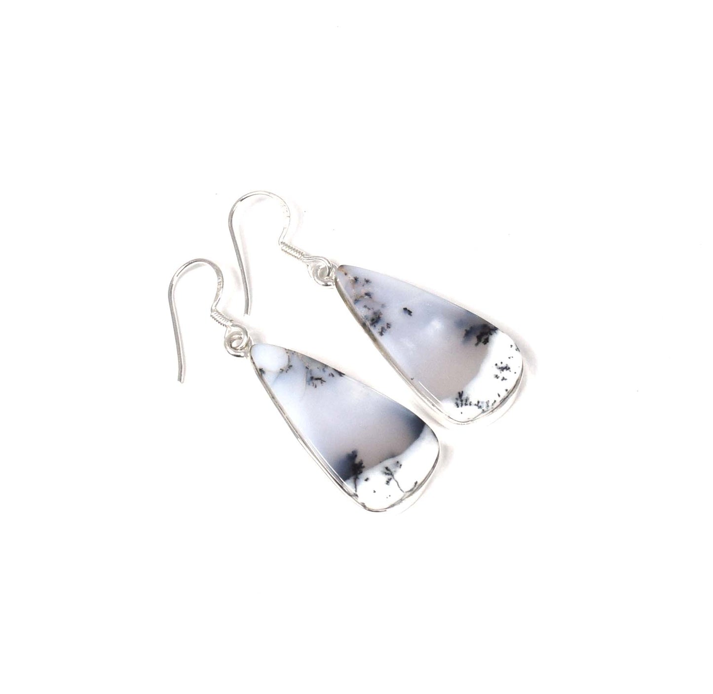 925 Solid Sterling Silver Dendrite Opal Hook Earring-1.7 Inch