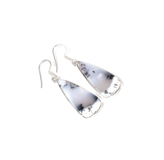 925 Solid Sterling Silver Dendrite Opal Hook Earring-1.7 Inch