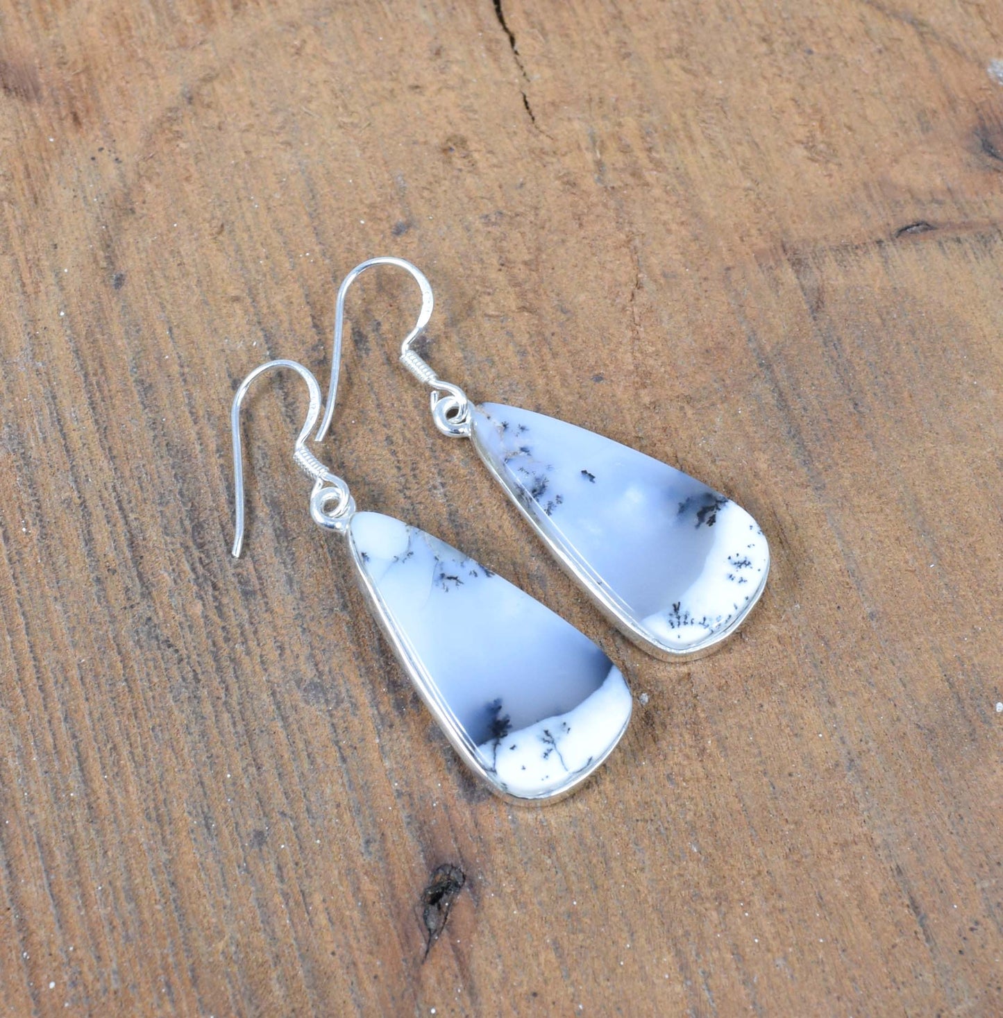 925 Solid Sterling Silver Dendrite Opal Hook Earring-1.7 Inch