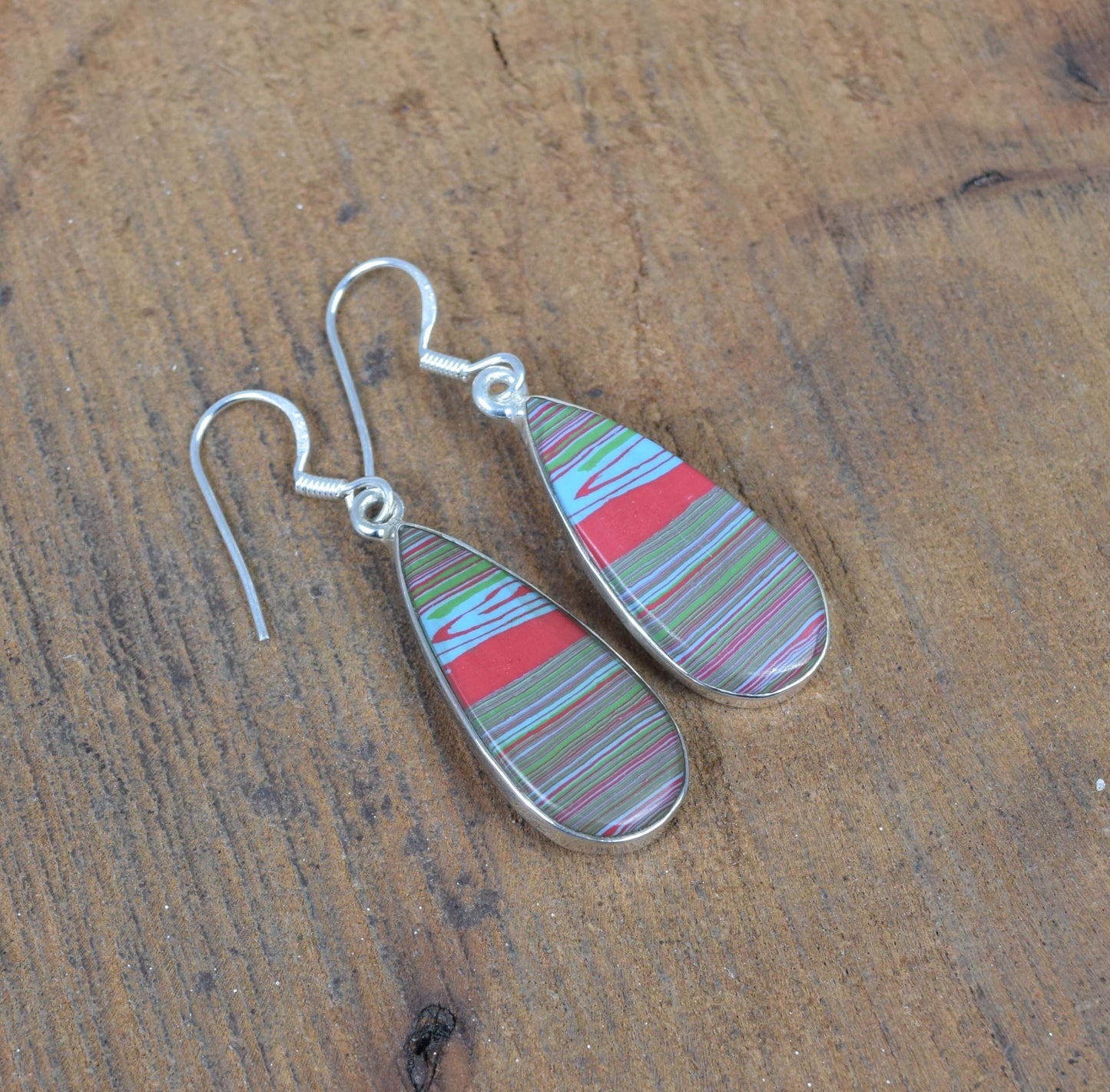 925 Solid Sterling Silver Multi Jasper Hook Earring-1.5 Inch