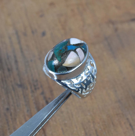 925 Solid Sterling Silver Oyster Turquoise Ring-5 US