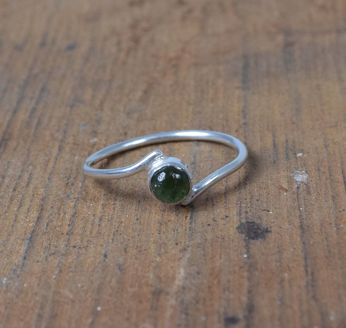 925 Solid Sterling Silver Green Tourmaline Ring-9 US