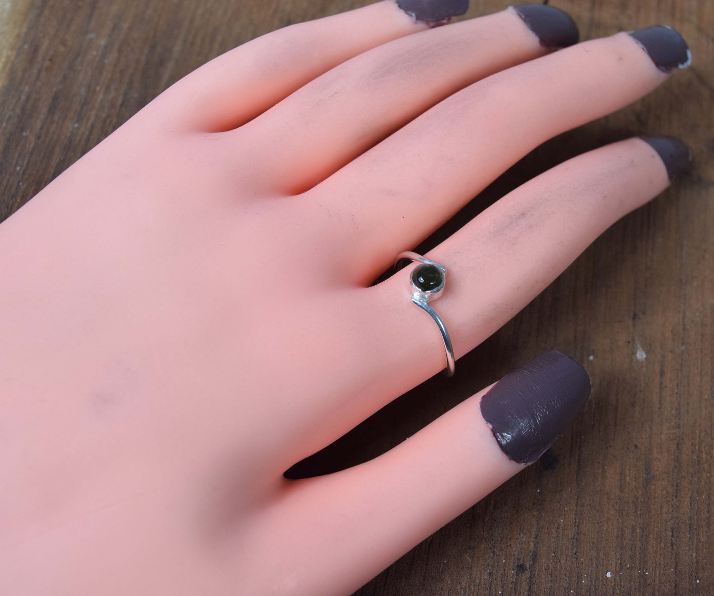 925 Solid Sterling Silver Green Tourmaline Ring-9 US