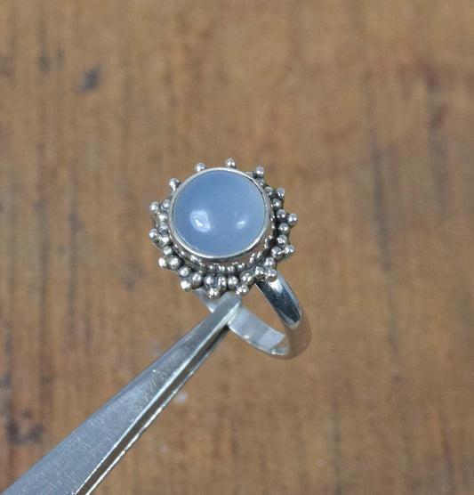 925 Solid Sterling Silver Blue Chalcedony Ring-4 US