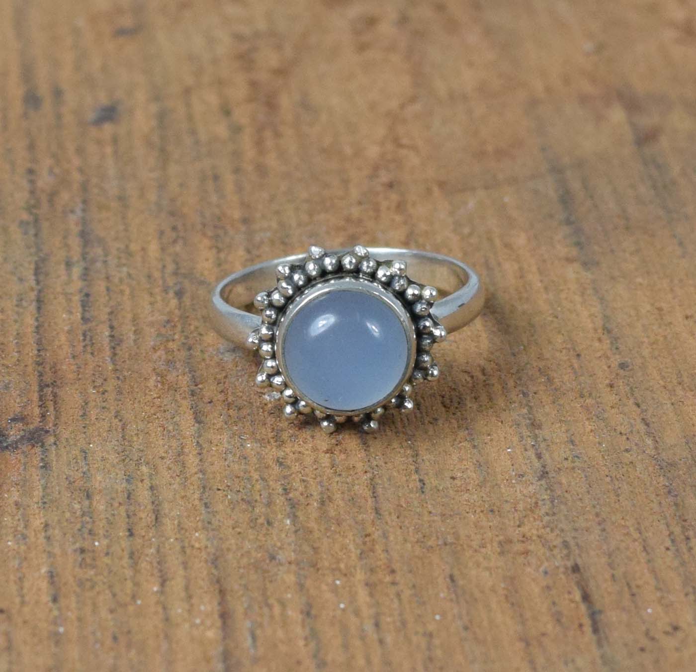 925 Solid Sterling Silver Blue Chalcedony Ring-4 US