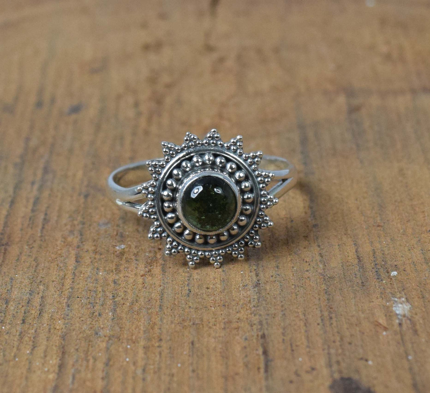 925 Solid Sterling Silver Green Tourmaline Ring-9 US