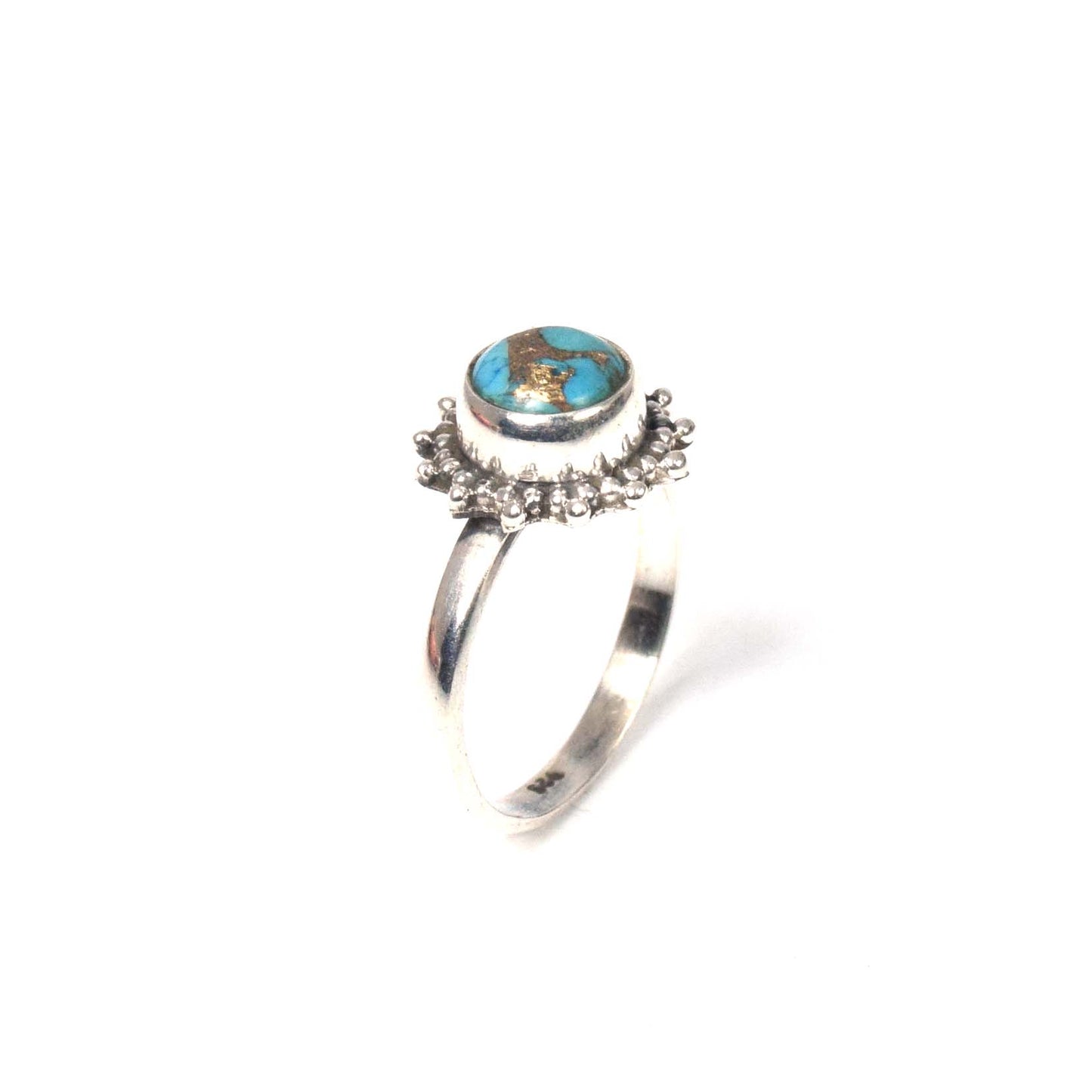925 Solid Sterling Silver Blue Copper Turquoise Ring-5 US