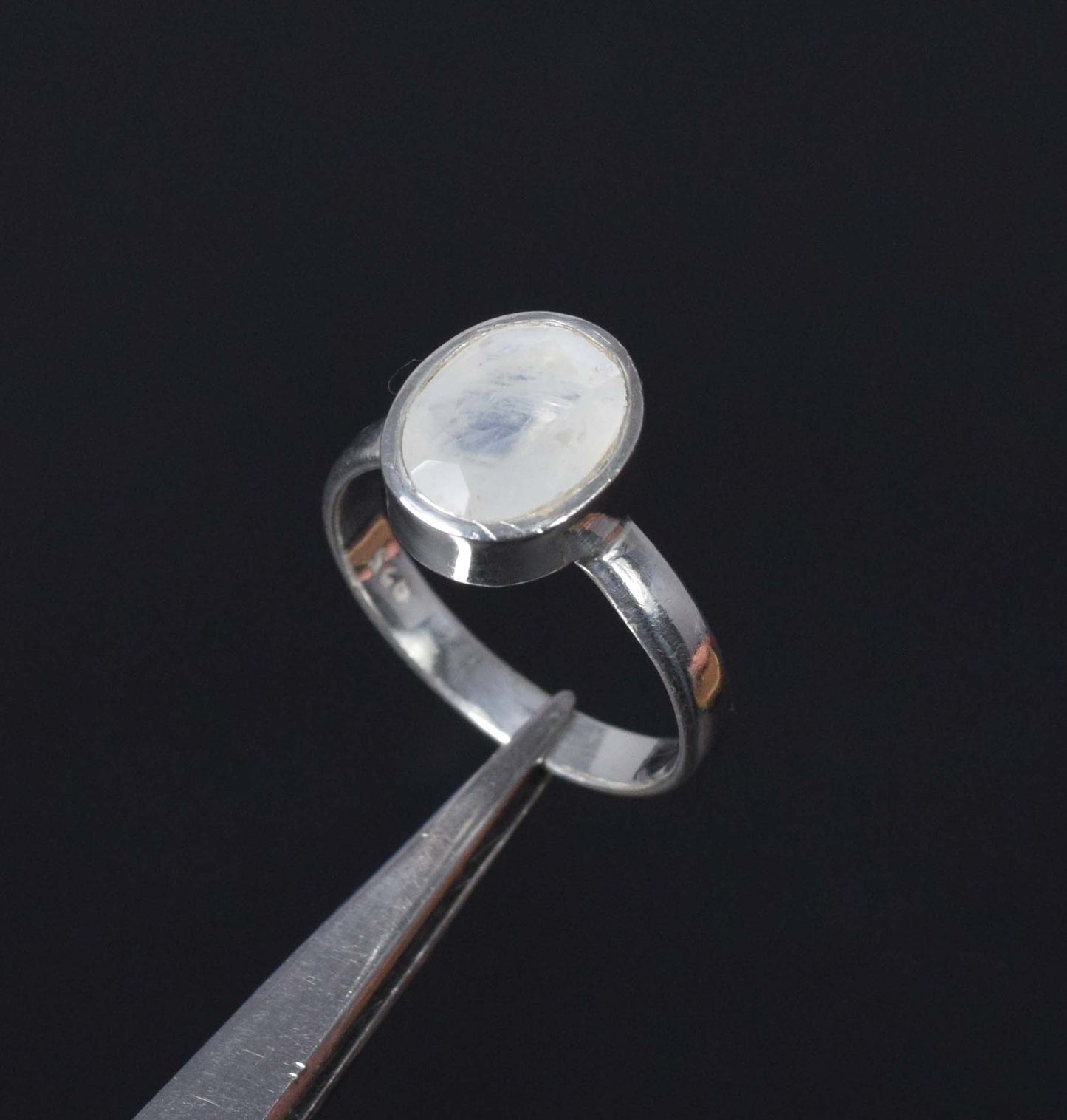 925 Solid Sterling Silver Faceted White Rainbow Moonstone Ring-8 US