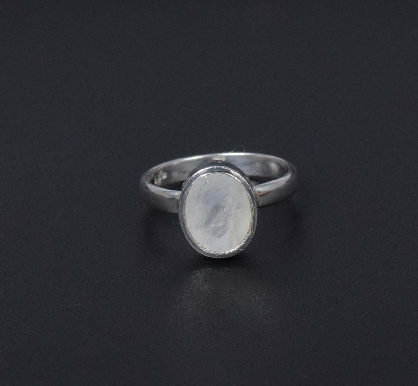 925 Solid Sterling Silver Faceted White Rainbow Moonstone Ring-8 US