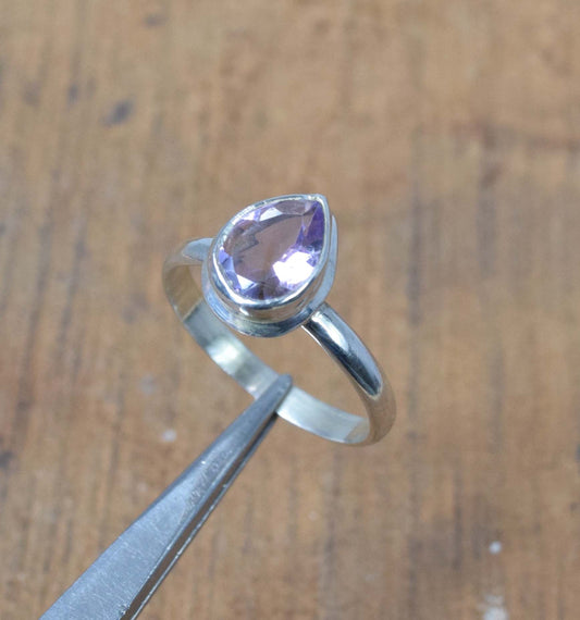 925 Solid Sterling Silver Faceted Purple Amethyst Ring-8 US