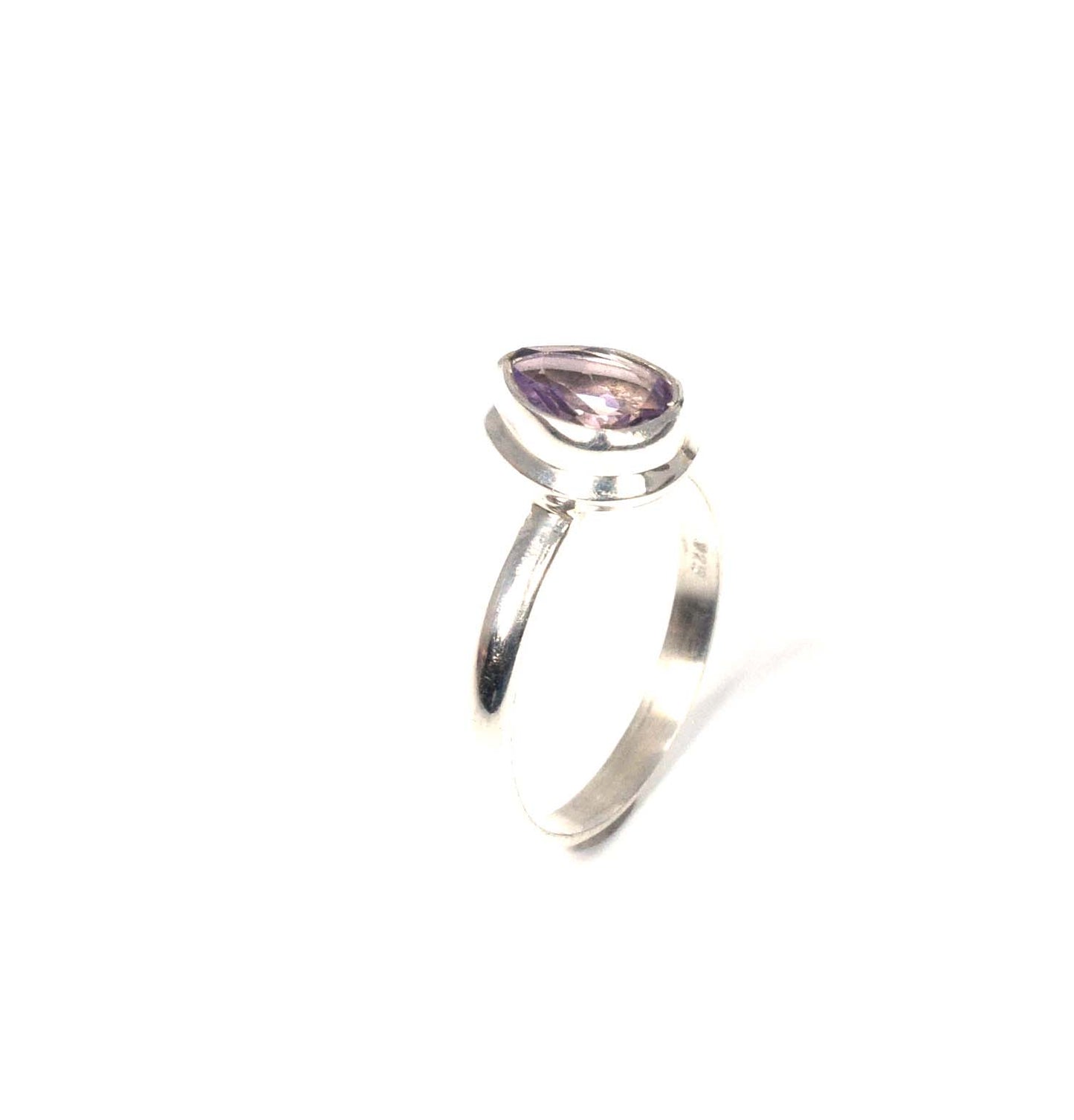 925 Solid Sterling Silver Faceted Purple Amethyst Ring-8 US