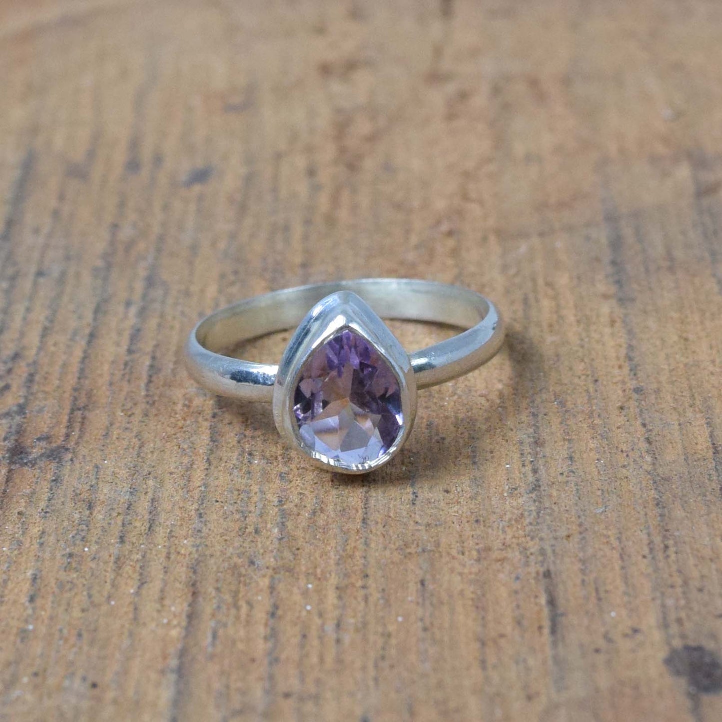 925 Solid Sterling Silver Faceted Purple Amethyst Ring-8 US