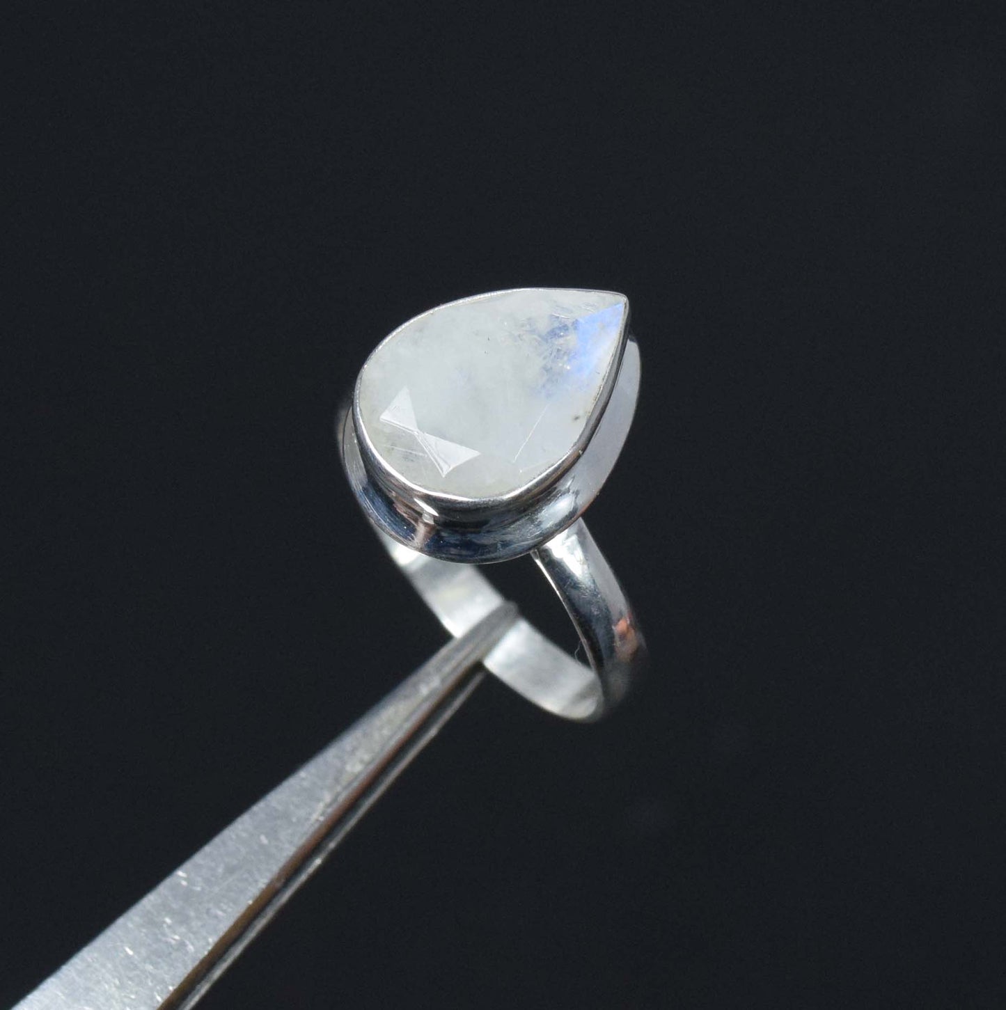 925 Solid Sterling Silver Faceted White Rainbow Moonstone Ring-8 US