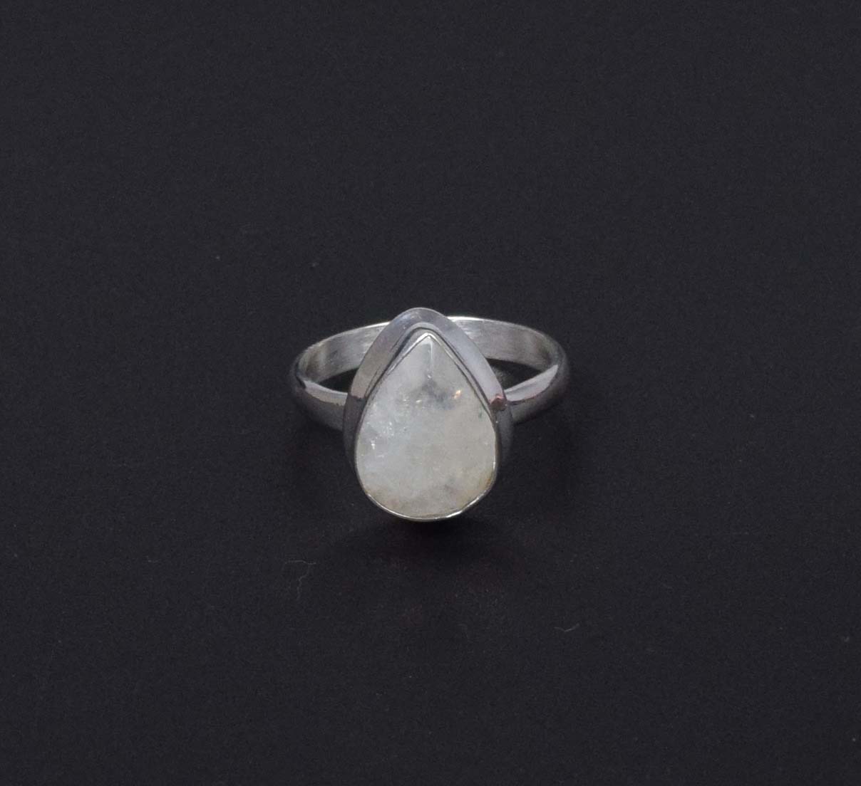 925 Solid Sterling Silver Faceted White Rainbow Moonstone Ring-8 US