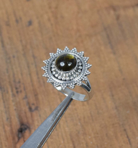 925 Solid Sterling Silver Green Tourmaline Ring-5 US