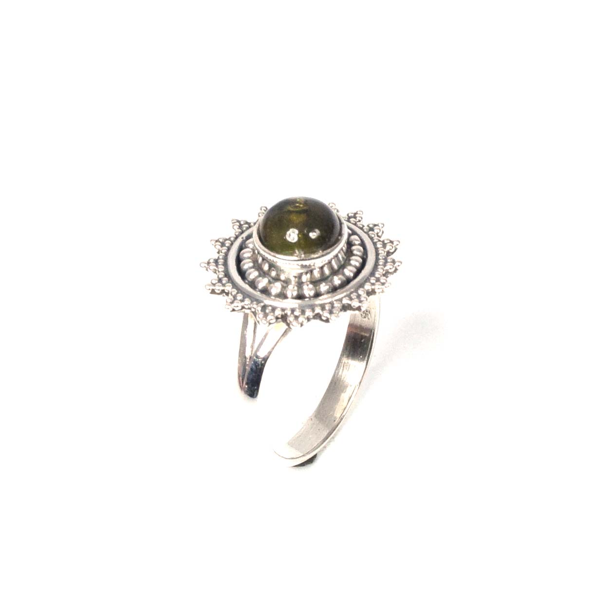 925 Solid Sterling Silver Green Tourmaline Ring-5 US