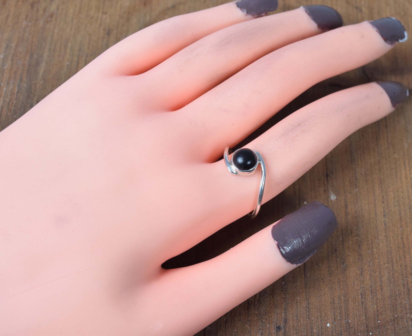 925 Solid Sterling Silver Black Onyx Ring-4 US