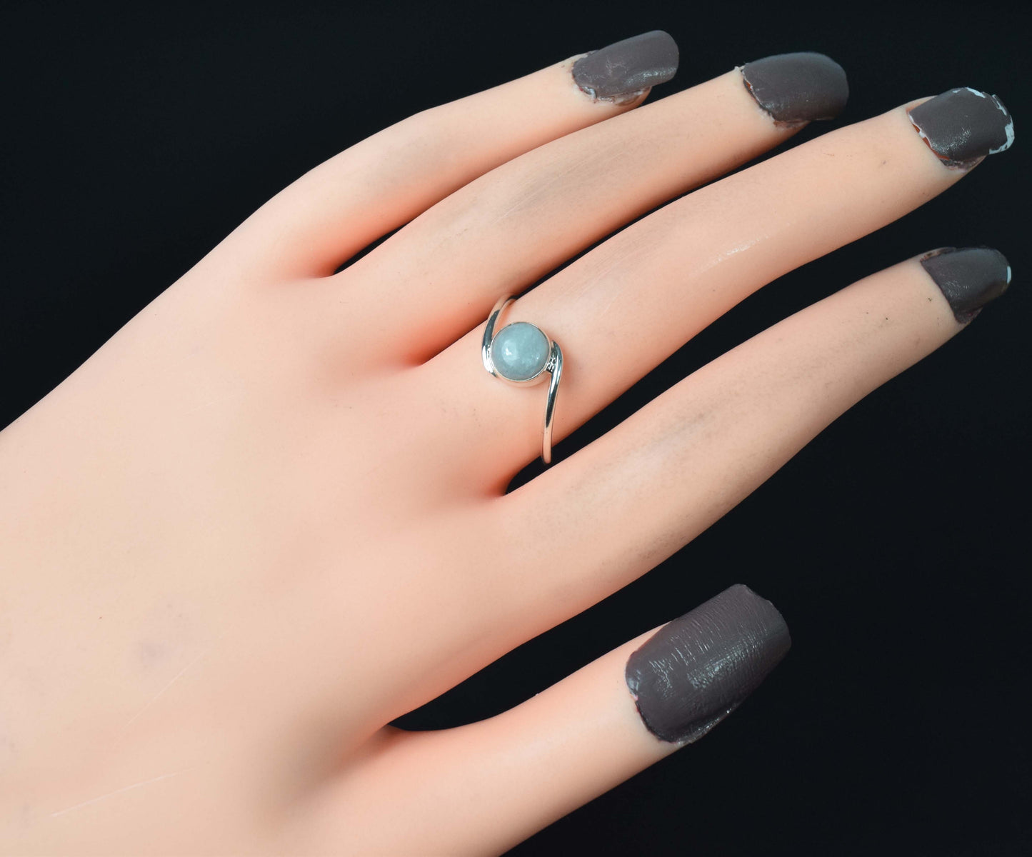 925 Solid Sterling Silver Aqua Chalcedony Ring-4 US