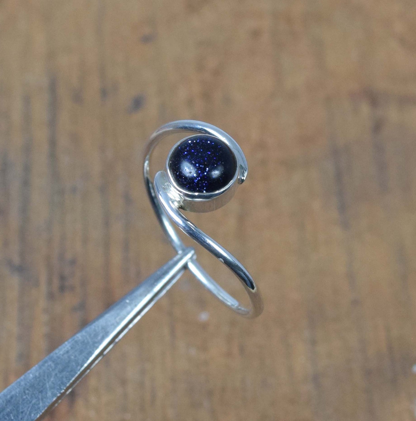 925 Solid Sterling Silver Blue Sunstone Ring-8 US