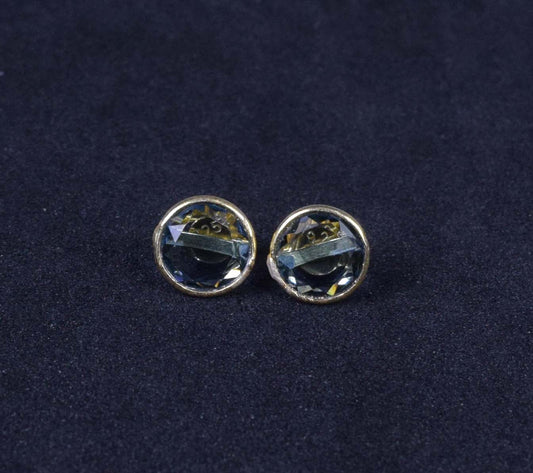 925 Solid Sterling Silver 24CT Gold Overlay Cut Iolite Quartz Stud