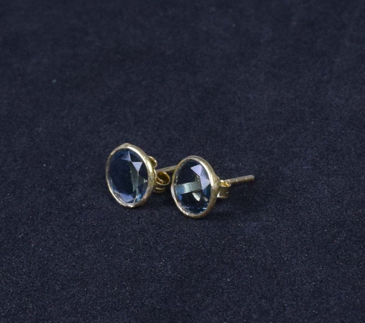 925 Solid Sterling Silver 24CT Gold Overlay Cut Iolite Quartz Stud