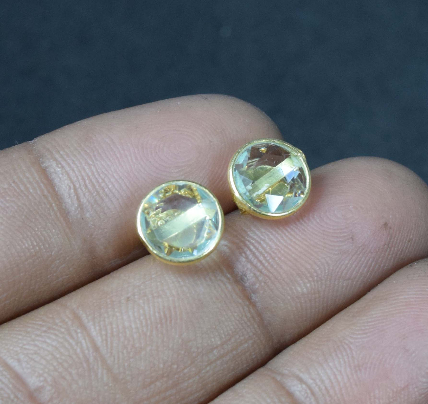 925 Solid Sterling Silver 24CT Gold Overlay Cut Apatite Quartz Stud