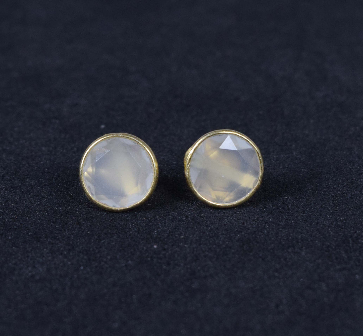 925 Solid Sterling Silver 24CT Gold Overlay Cut Aqua Chalcedony Stud