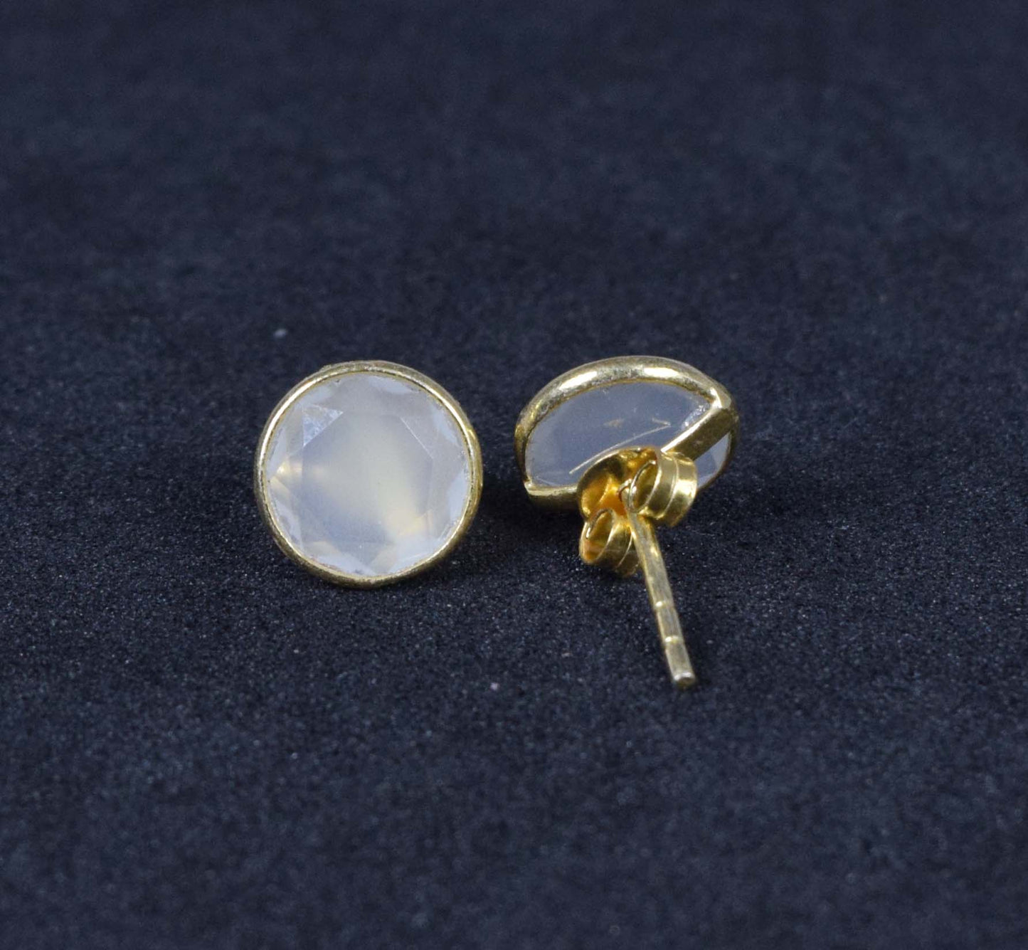 925 Solid Sterling Silver 24CT Gold Overlay Cut Aqua Chalcedony Stud