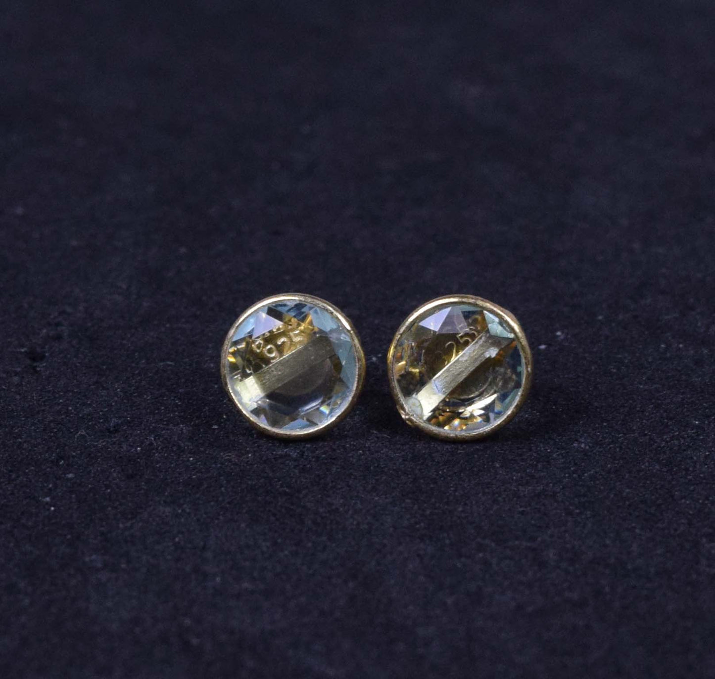 925 Solid Sterling Silver 24CT Gold Overlay Cut Apatite Quartz Stud