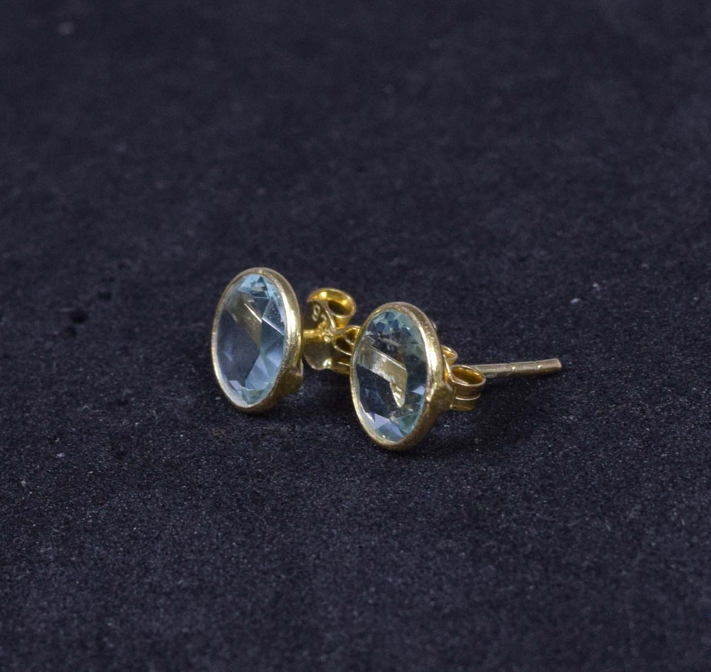 925 Solid Sterling Silver 24CT Gold Overlay Cut Apatite Quartz Stud