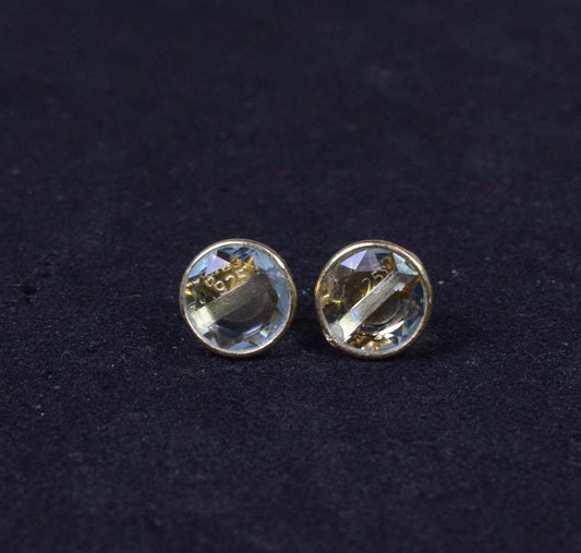925 Solid Sterling Silver 24CT Gold Overlay Cut Apatite Quartz Stud