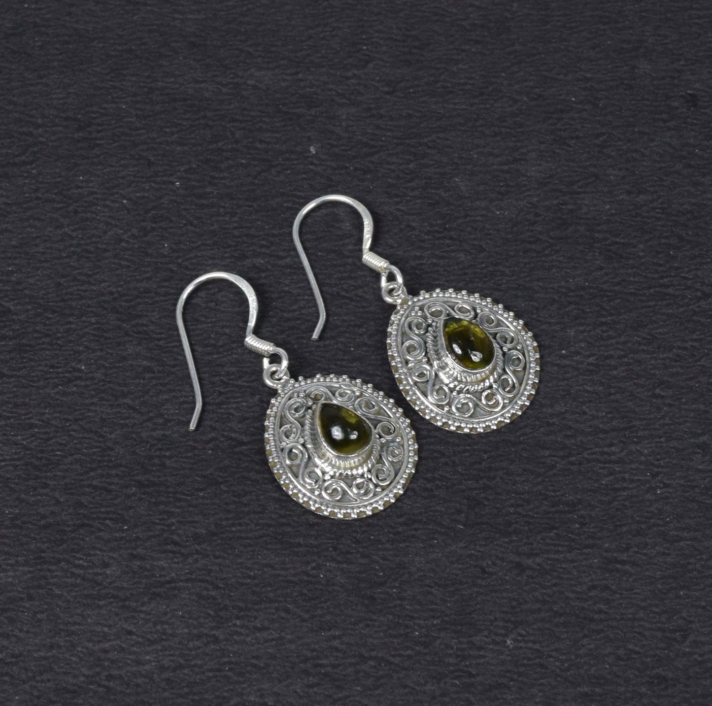 925 Solid Sterling Silver Green Tourmaline Hook Earring-1.1 Inch