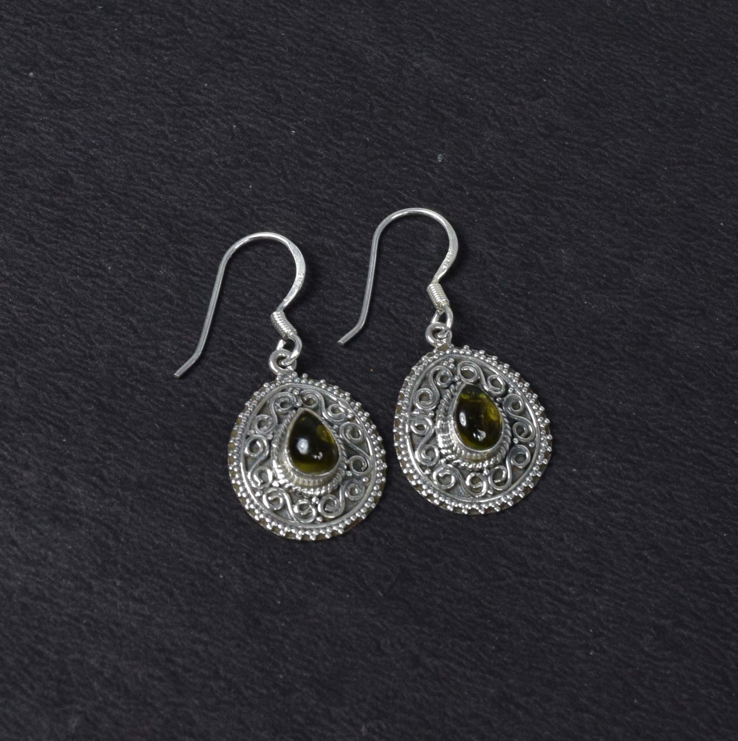 925 Solid Sterling Silver Green Tourmaline Hook Earring-1.1 Inch