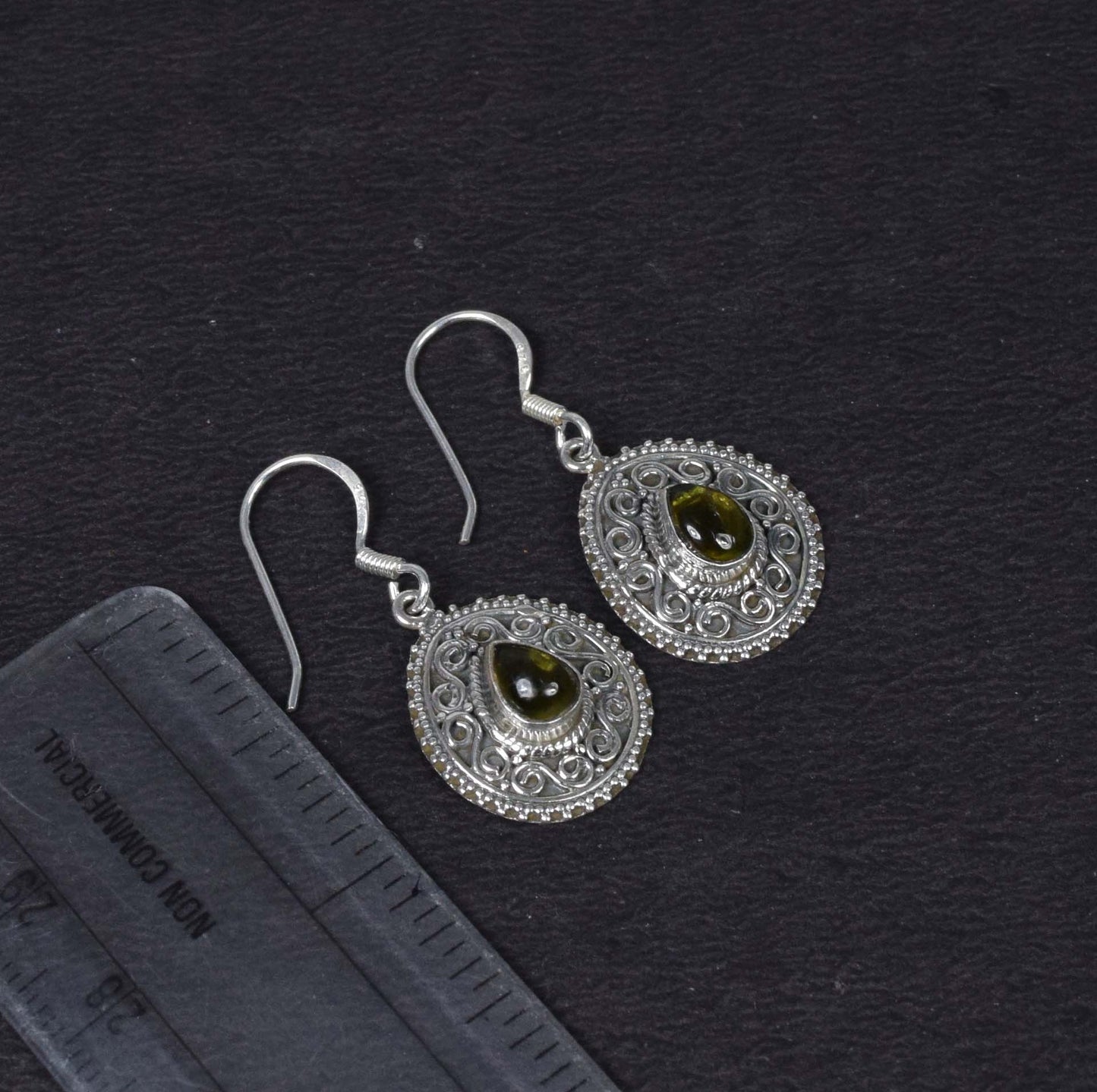 925 Solid Sterling Silver Green Tourmaline Hook Earring-1.1 Inch