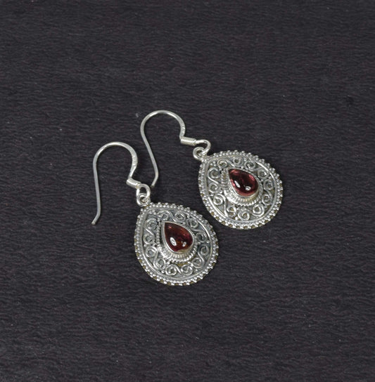 925 Solid Sterling Silver Pink Tourmaline Hook Earring-1.1 Inch