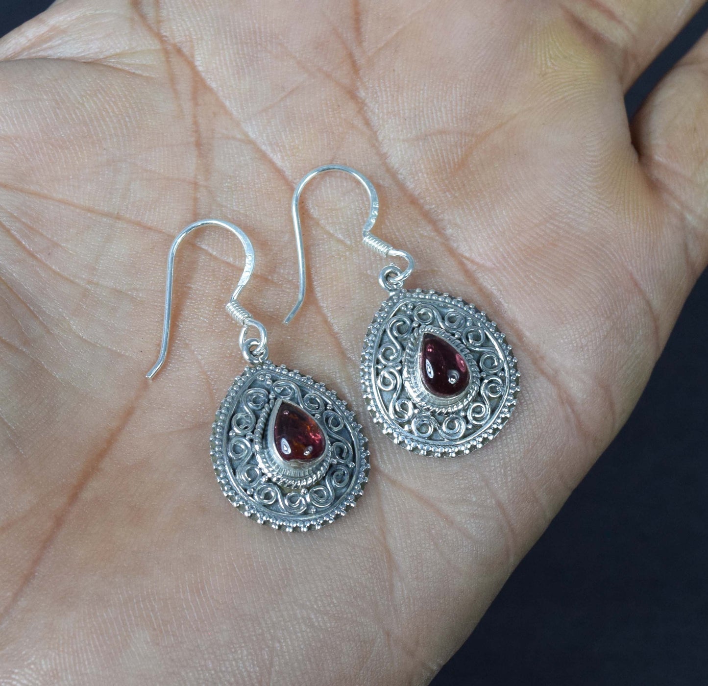 925 Solid Sterling Silver Pink Tourmaline Hook Earring-1.1 Inch