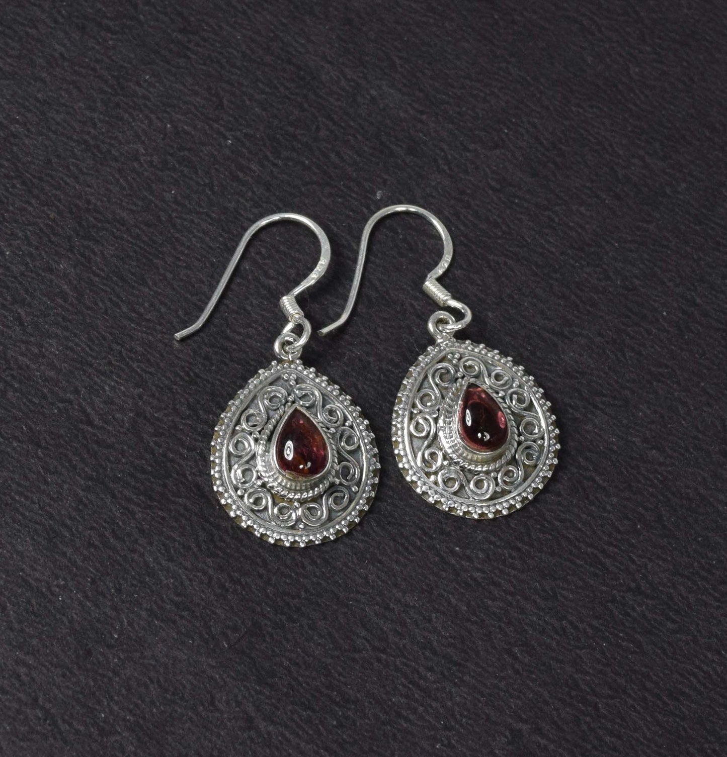 925 Solid Sterling Silver Pink Tourmaline Hook Earring-1.1 Inch
