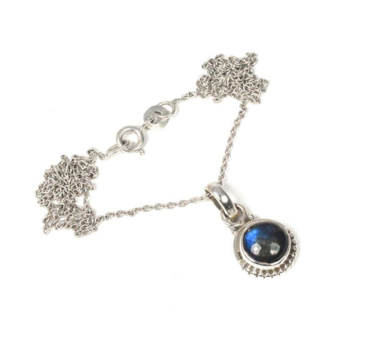 925 Solid Sterling Silver Labradorite Chain Pendant