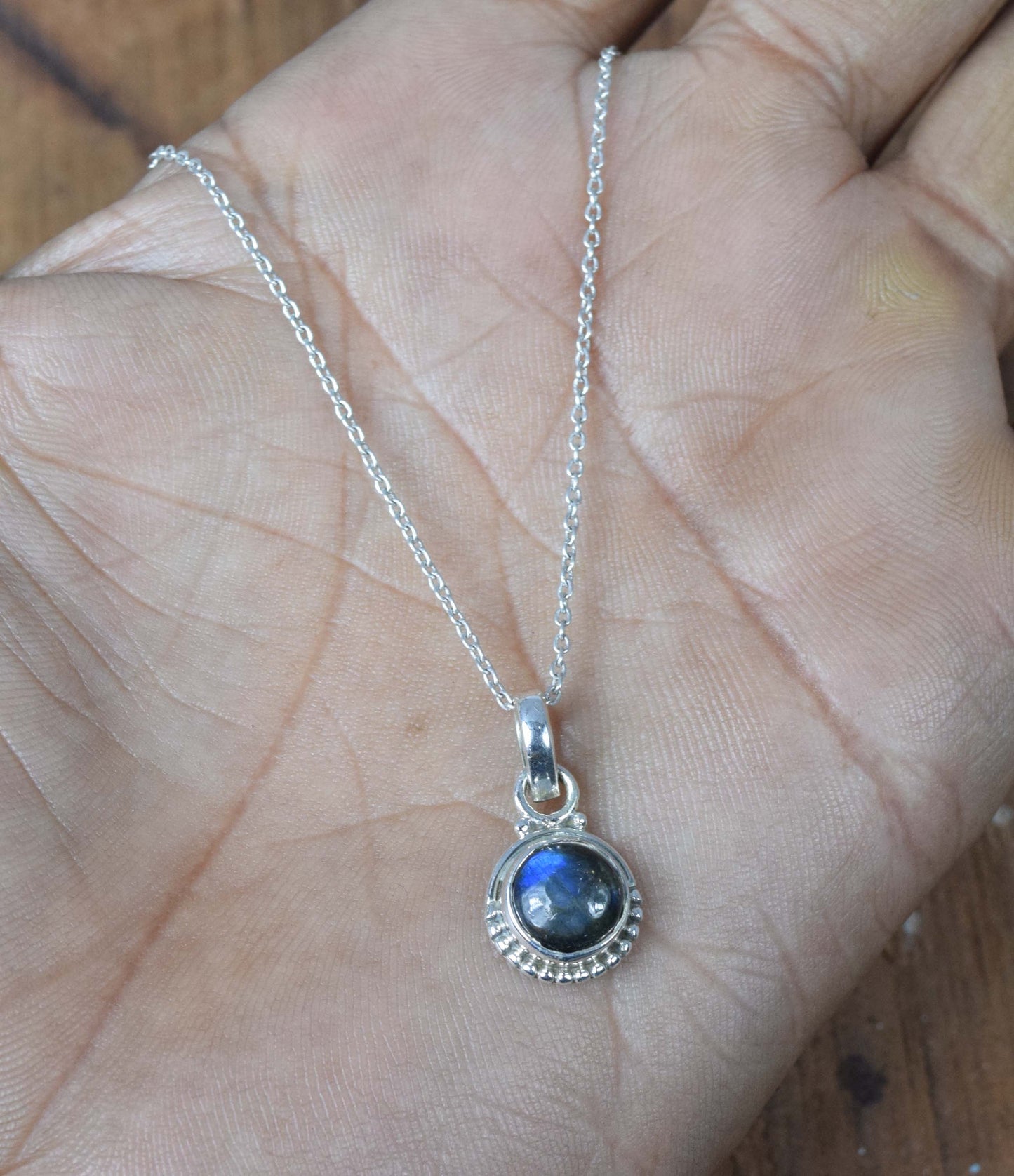 925 Solid Sterling Silver Labradorite Chain Pendant