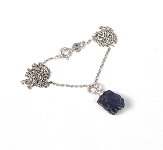 925 Solid Sterling Silver Rough Purple Amethyst Chain Pendant