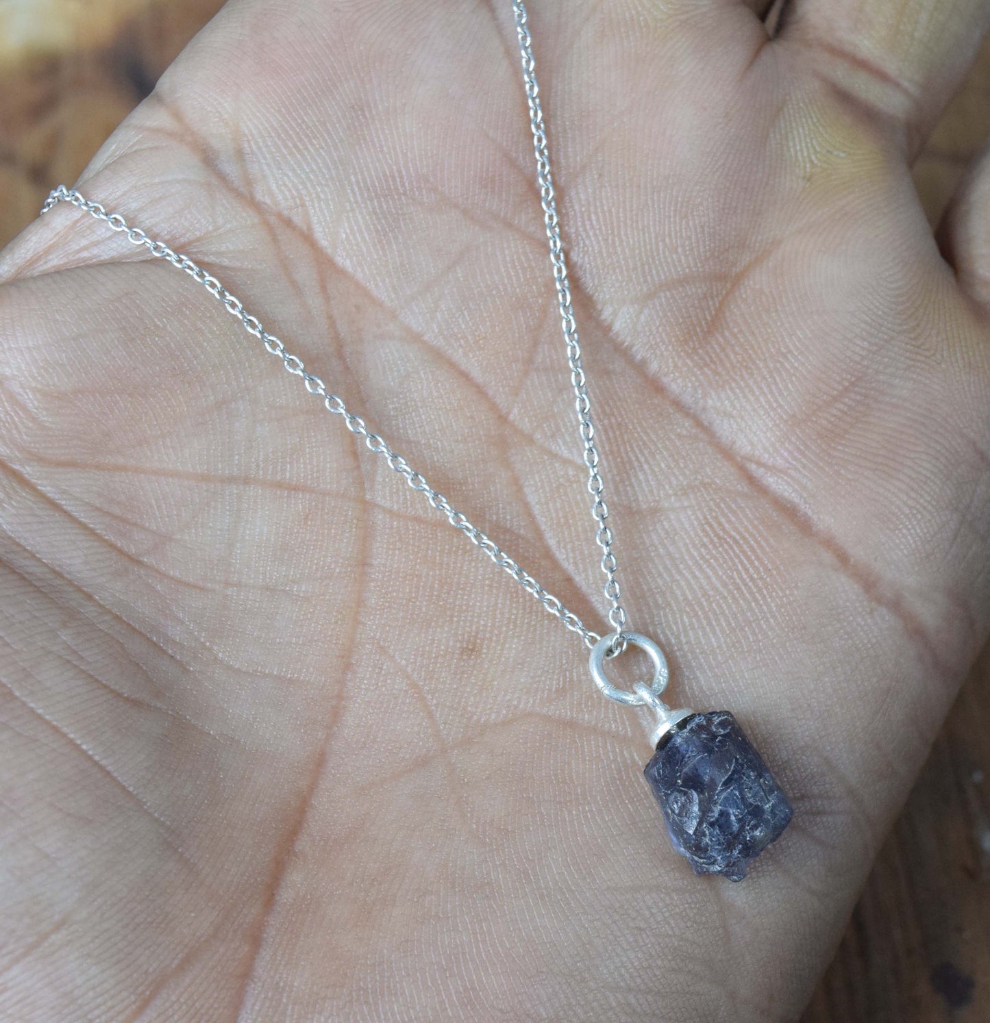925 Solid Sterling Silver Rough Purple Amethyst Chain Pendant