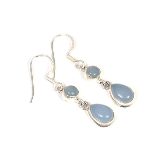925 Solid Sterling Silver Blue Chalcedony Hook Earring-1.4 inch